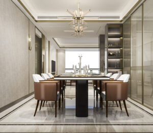 3d rendering dining set in modern luxury dining room